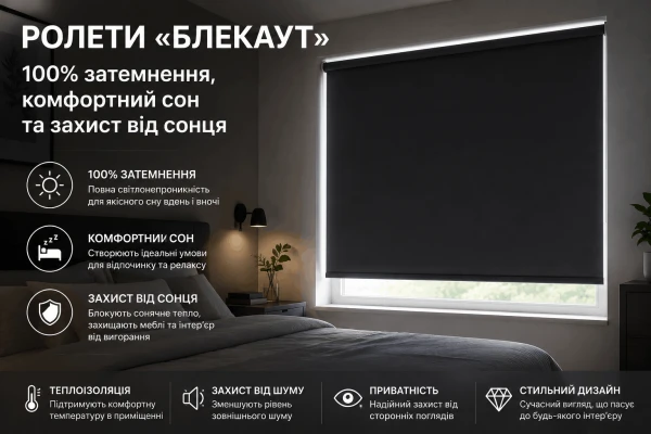 Ролети «блекаут»: 100% затемнення, комфортний сон та захист від сонця